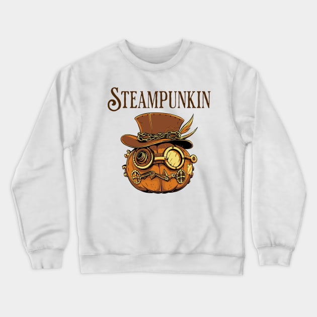 Funny Steampunkin (Steampunk and Pumpkin) design Crewneck Sweatshirt by Luxinda